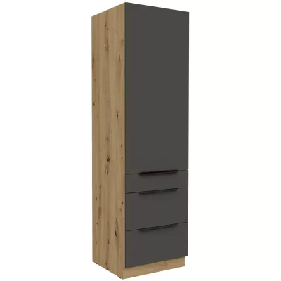 Potravinová skříň se šuplíky LUNARA - šířka 60 cm, grafit / dub artisan