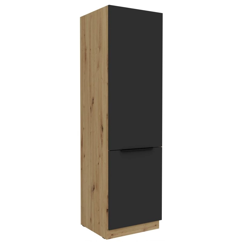 Skříň na vestavnou lednici LUNARA - šířka 60 cm, černá / dub artisan