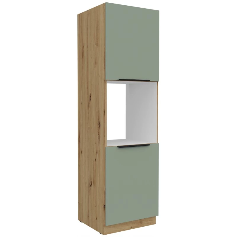 Kuchyňská skříň na vestavnou troubu LUNARA - šířka 60 cm, zelená / dub artisan