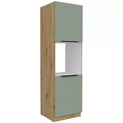 Kuchyňská skříň na vestavnou troubu LUNARA - šířka 60 cm, zelená / dub artisan