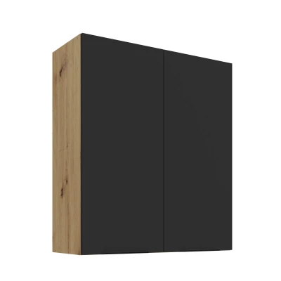 Vysoká horní skříňka LUNARA - šířka 80 cm, černá / dub artisan