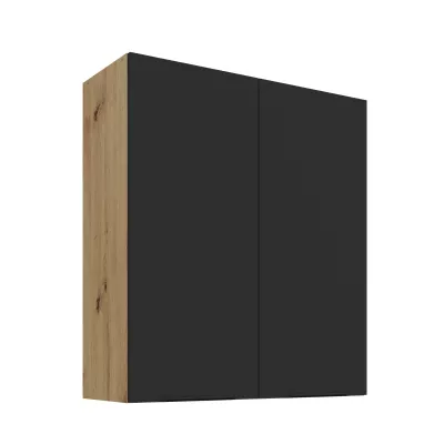 Vysoká horní skříňka LUNARA - šířka 80 cm, černá / dub artisan