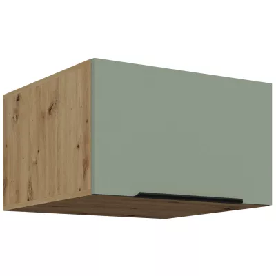 Horní hluboká skříňka s výklopnými dvířky LUNARA - šířka 60 cm, zelená / dub artisan