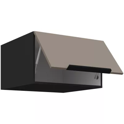 Horní hluboká skříňka s výklopnými dvířky LUNARA - šířka 60 cm, tmavě béžová / černá
