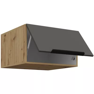 Horní hluboká skříňka s výklopnými dvířky LUNARA - šířka 60 cm, grafit / dub artisan