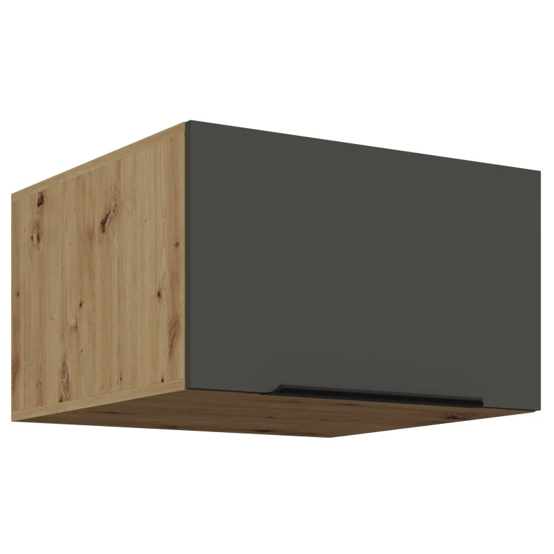 Horní hluboká skříňka s výklopnými dvířky LUNARA - šířka 60 cm, grafit / dub artisan