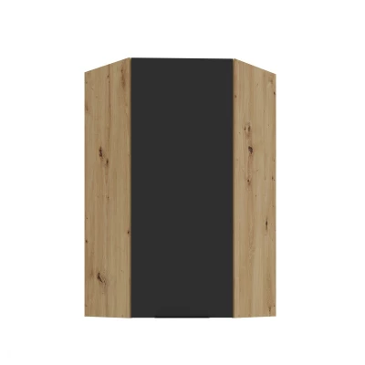 Vysoká horní rohová skříňka LUNARA 1 - 60x60 cm, černá / dub artisan