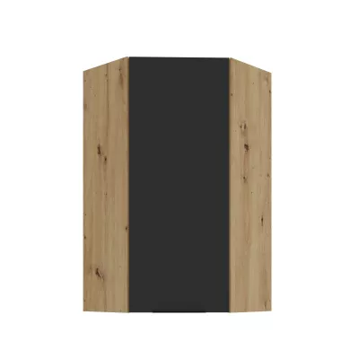 Vysoká horní rohová skříňka LUNARA 1 - 60x60 cm, černá / dub artisan