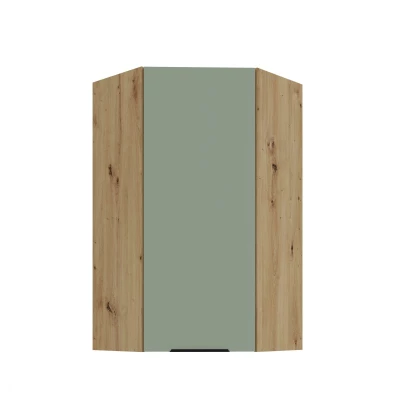 Vysoká horní rohová skříňka LUNARA 1 - 60x60 cm, zelená / dub artisan