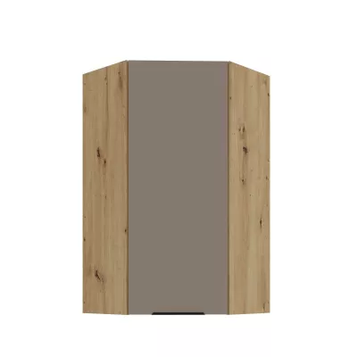Vysoká horní rohová skříňka LUNARA 1 - 60x60 cm, tmavě béžová / dub artisan