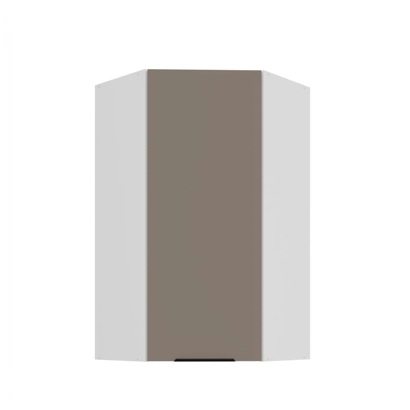 Vysoká horní rohová skříňka LUNARA 1 - 60x60 cm, tmavě béžová / bílá