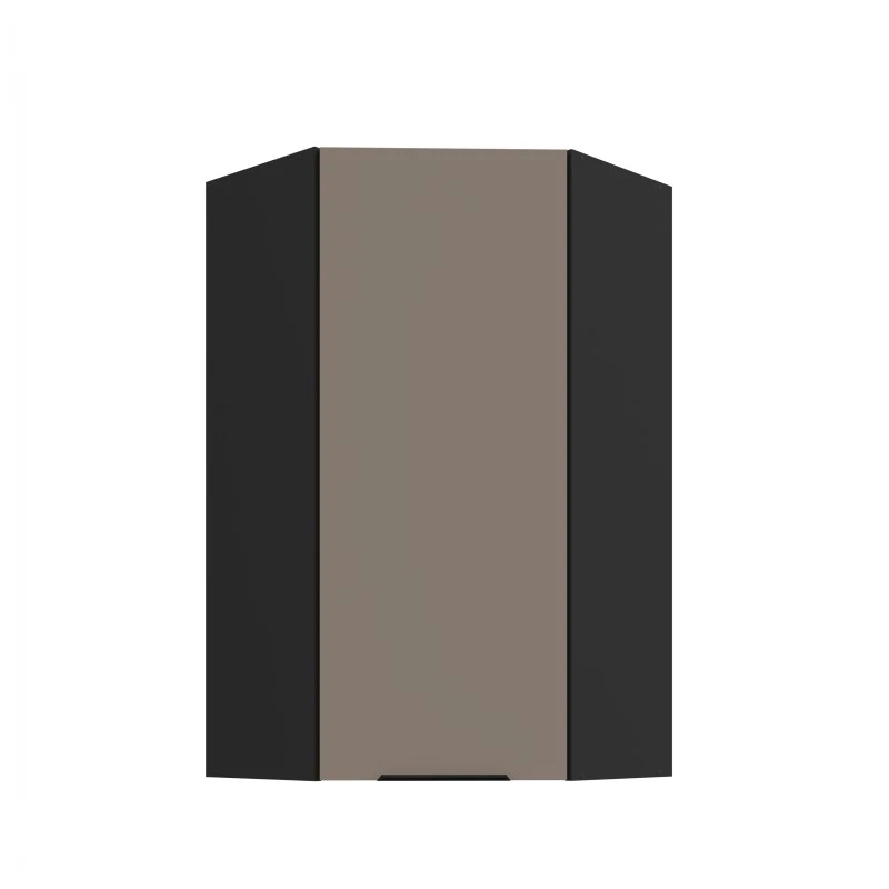 Vysoká horní rohová skříňka LUNARA 1 - 60x60 cm, tmavě béžová / černá