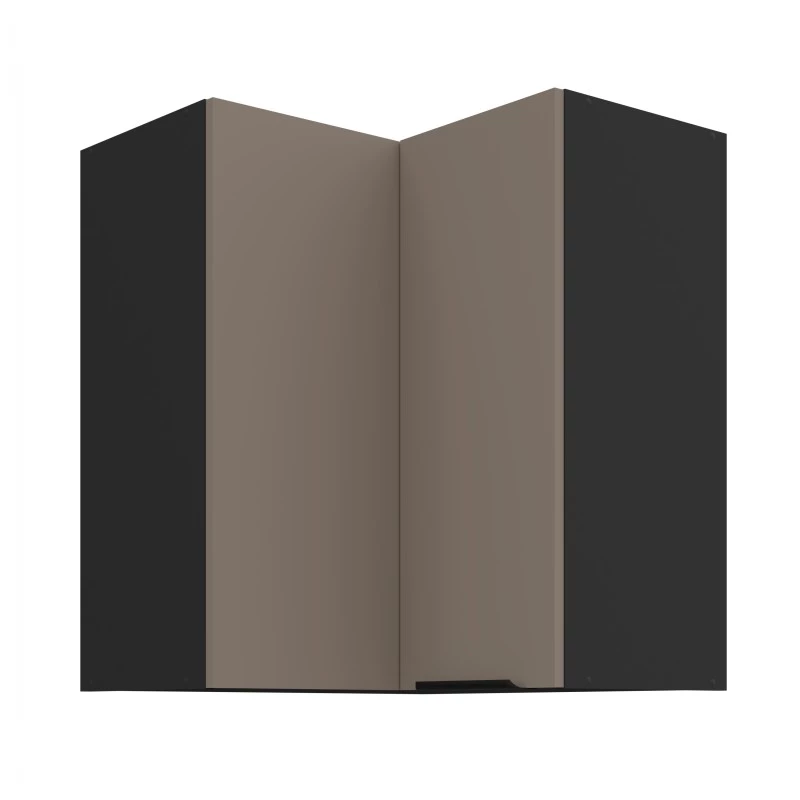 Horní rohová skříňka LUNARA 2 - 60x60 cm, tmavě béžová / černá