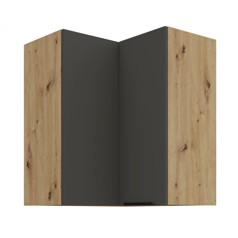 Horní rohová skříňka LUNARA 2 - 60x60 cm, grafit / dub artisan