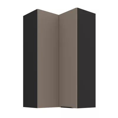 Vysoká horní rohová skříňka LUNARA 2 - 60x60 cm, tmavě béžová / černá