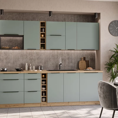 Horní skříňka s výklopnými dvířky LUNARA - šířka 50 cm, zelená / dub artisan