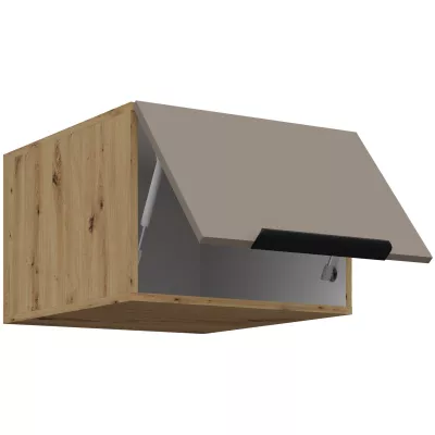 Horní skříňka s výklopnými dvířky LUNARA - šířka 50 cm, tmavě béžová / dub artisan