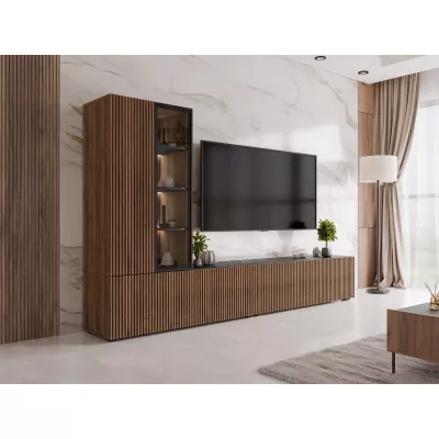 Nábytek do obýváku MEDOXIN - ořech / černý + LED osvětlení