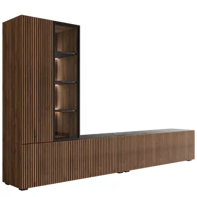 Nábytek do obýváku MEDOXIN - ořech / černý + LED osvětlení