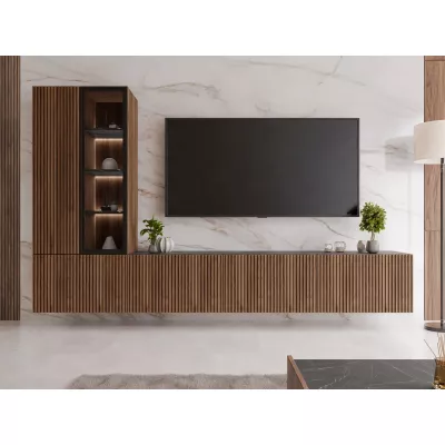 Nábytek do obýváku MEDOXIN - ořech / černý + LED osvětlení