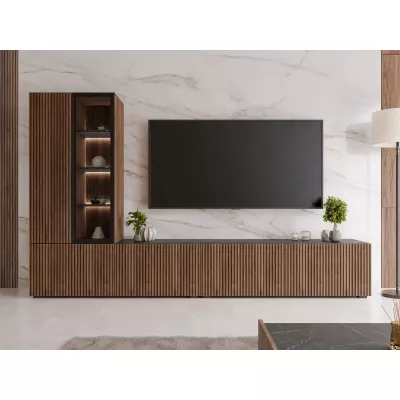 Nábytek do obýváku MEDOXIN - ořech / černý + LED osvětlení