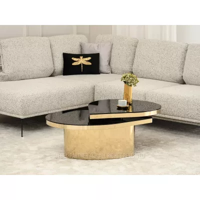 Designový konferenční stolek Elemento - černé sklo / zlatý