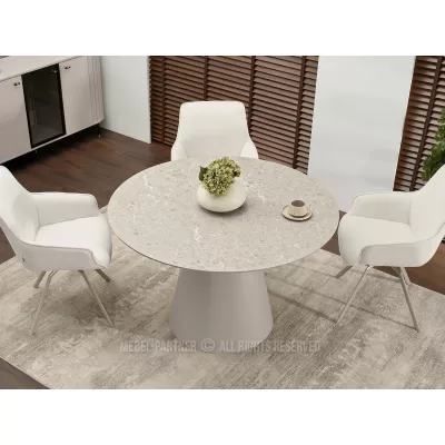Kulatý jídelní stůl 120 cm DONIS - šedý mramor / šedý