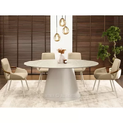 Oválný jídelní stůl 160x90 cm ELIAM - šedý mramor / šedý