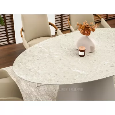 Oválný jídelní stůl 160x90 cm ELIAM - šedý mramor / šedý