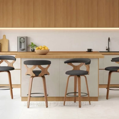 Designová barová židle ANELIS - černá / ořech
