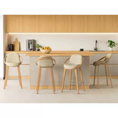 Designová barová židle HODA - dub / béžová