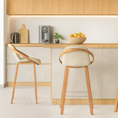 Designová barová židle HODA - dub / béžová