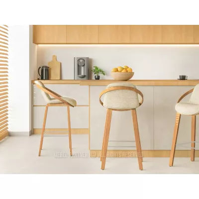 Designová barová židle HODA - dub / béžová