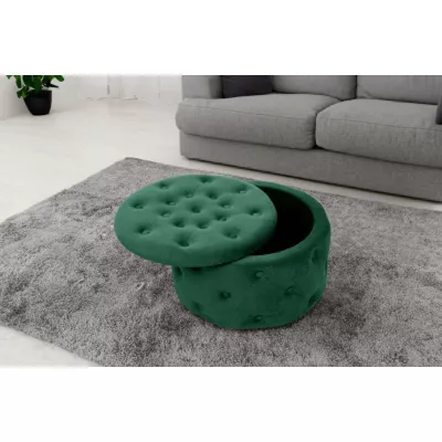 Kulatý taburet SELMIRA s úložným prostorem - láhvově zelený