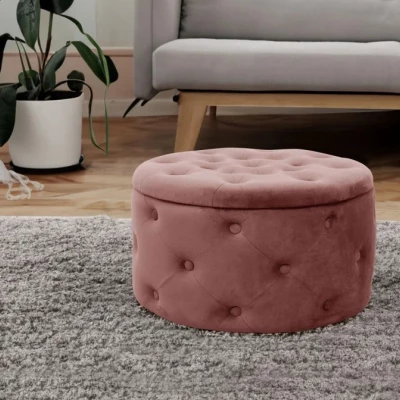 Kulatý taburet SELMIRA s úložným prostorem - růžový