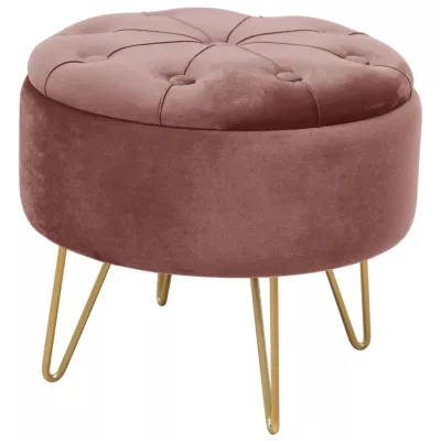Elegantní taburet DRAVIEN s úložným prostorem - růžový / zlatý
