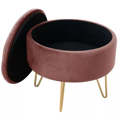 Elegantní taburet DRAVIEN s úložným prostorem - růžový / zlatý