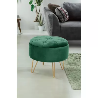 Elegantní taburet DRAVIEN s úložným prostorem - láhvově zelený / zlatý