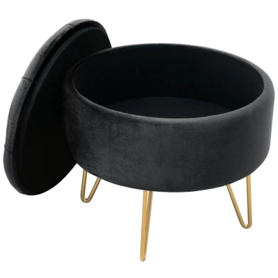 Elegantní taburet DRAVIEN s úložným prostorem - černý / zlatý