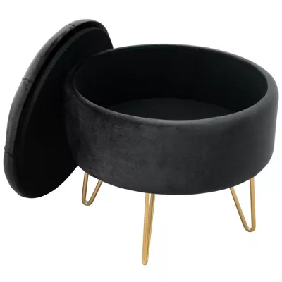 Elegantní taburet DRAVIEN s úložným prostorem - černý / zlatý