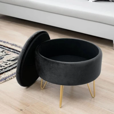 Elegantní taburet DRAVIEN s úložným prostorem - černý / zlatý