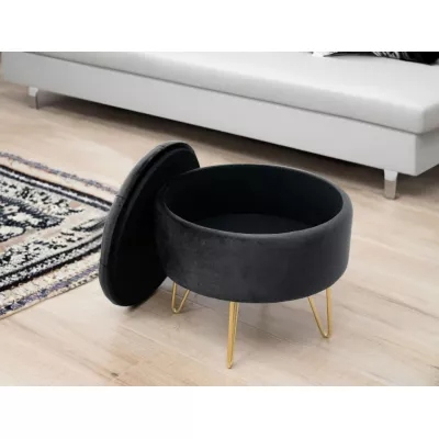 Elegantní taburet DRAVIEN s úložným prostorem - černý / zlatý