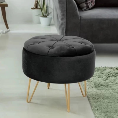 Elegantní taburet DRAVIEN s úložným prostorem - černý / zlatý