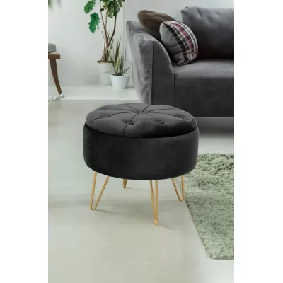 Elegantní taburet DRAVIEN s úložným prostorem - černý / zlatý