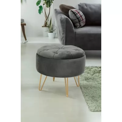 Elegantní taburet DRAVIEN s úložným prostorem - šedý / zlatý