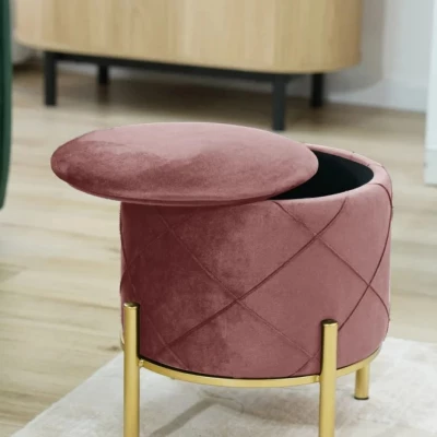 Elegantní taburet JASTRIAN s úložným prostorem - růžový / zlatý