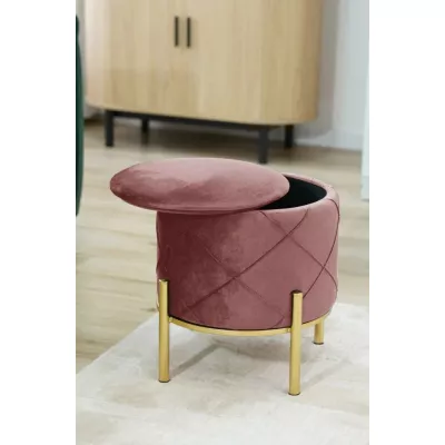 Elegantní taburet JASTRIAN s úložným prostorem - růžový / zlatý