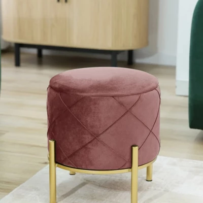 Elegantní taburet JASTRIAN s úložným prostorem - růžový / zlatý