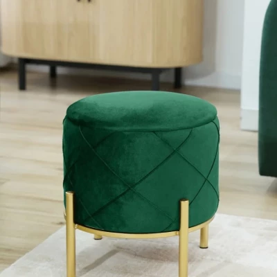 Elegantní taburet JASTRIAN s úložným prostorem - láhvově zelený / zlatý