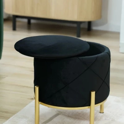 Elegantní taburet JASTRIAN s úložným prostorem - černý / zlatý